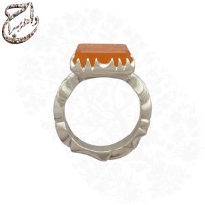 انگشتر عقیق پرتقالی خط حیدر با ذکر یا کاشف الکرب و رکاب نقره دستساز استاد افتخاری