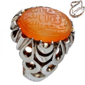 انگشتر عقیق پرتقالی خط شهید حاج حسین حکاکان