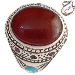 انگشتر عقیق مخراجی یاقوت و فیروزه