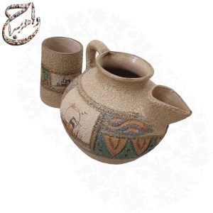سفال پارچ و لیوان طراحی گلی