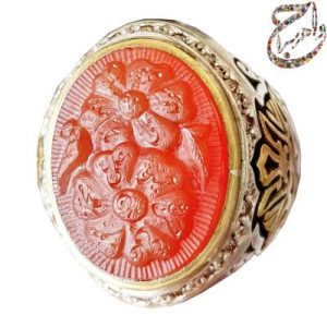 انگشتر عقیق سرخ کهنه یمنی حکاکی برجسته