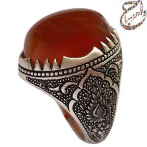 عقیق سرخ یمنی آبدار ، رکاب قلمزنی ساعی