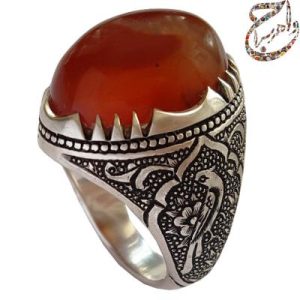 عقیق سرخ یمنی آبدار ، رکاب قلمزنی ساعی