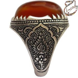 عقیق سرخ یمنی آبدار ، رکاب قلمزنی ساعی