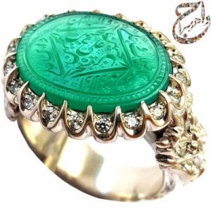 عقیق سبز خط مدنی رکاب مرصع استاد مظهری