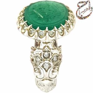 عقیق سبز خط مدنی رکاب مرصع استاد مظهری