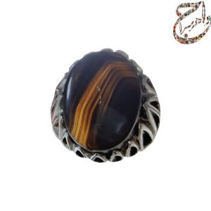اونیکس رگه دار با رکاب نقره اشکی