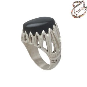 اونیکس رگه دار با رکاب نقره اشکی