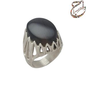اونیکس رگه دار با رکاب نقره اشکی
