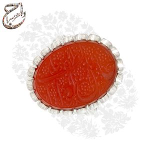 انگشتر عقیق سرخ یمنی حکاکی یا حامل اللواء الطف با رکاب نقره دستساز فطرس