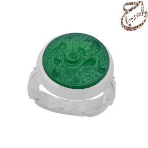 انگشتر عقیق سبز خطی رکاب دست ساز