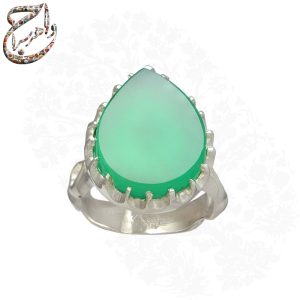 انگشتر عقیق سبز تراش اشکی با رکاب دست ساز تهران سیدی
