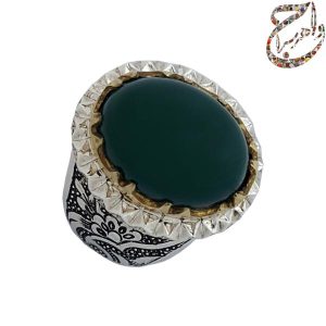 انگشتر عقیق سبز قلمزنی دستی