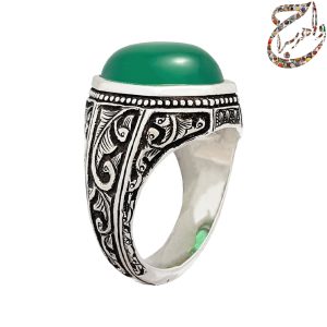 انگشتر عقیق سبز آبدار رکاب ابراهیمی قلمزنی ساعی