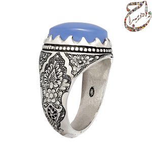 انگشتر عقیق کبود قلمزنی ساعی
