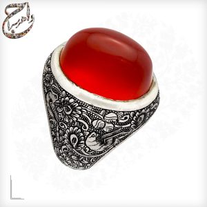 انگشتر عقیق سرخ قلمزنی استاد ساعی ، رکاب نقره