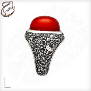 انگشتر عقیق سرخ قلمزنی استاد ساعی ، رکاب نقره