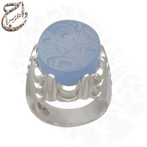 انگشتر عقیق کبود یمنی حکاکی خطی (فاطمه بهجة قلبی) رکاب شبکه استاد امامی
