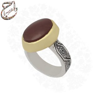 ست انگشتر مردانه و زنانه عقیق زرد و سرخ رکاب دستساز قلمزنی ساعی