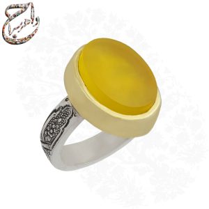 ست انگشتر مردانه و زنانه عقیق زرد و سرخ رکاب دستساز قلمزنی ساعی