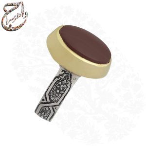 ست انگشتر مردانه و زنانه عقیق زرد و سرخ رکاب دستساز قلمزنی ساعی