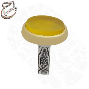 ست انگشتر مردانه و زنانه عقیق زرد و سرخ رکاب دستساز قلمزنی ساعی