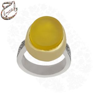 ست انگشتر مردانه و زنانه عقیق زرد و سرخ رکاب دستساز قلمزنی ساعی