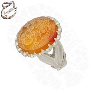 انگشتر عقیق پرتقالی دورنگ خط متین رکاب فتوحی