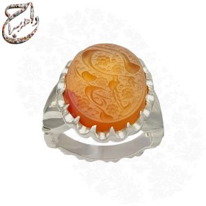 انگشتر عقیق پرتقالی دورنگ خط متین رکاب فتوحی