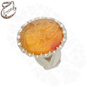 انگشتر عقیق پرتقالی دورنگ خط متین رکاب فتوحی