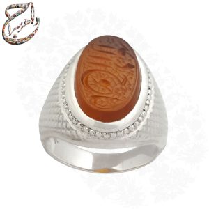 انگشتر عقیق پرتقالی یمنی خط استاد جواد حیدری (طه)