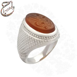 انگشتر عقیق پرتقالی یمنی خط استاد جواد حیدری (طه)
