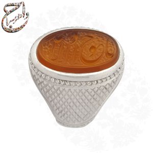 انگشتر عقیق پرتقالی یمنی خط استاد جواد حیدری (طه)