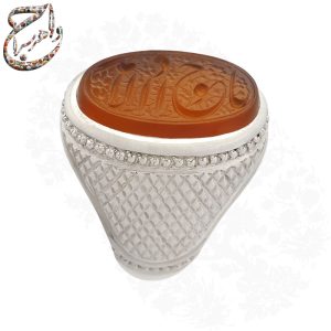 انگشتر عقیق پرتقالی یمنی خط استاد جواد حیدری (طه)