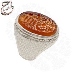 انگشتر عقیق پرتقالی یمنی خط استاد جواد حیدری (طه)