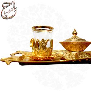 سرویس چای خوری دو نفره برنج با آبکاری طلا