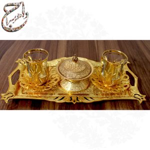 سرویس چای خوری دو نفره برنج با آبکاری طلا