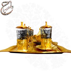 سرویس چای خوری شش نفره برنجی با آبکاری طلا