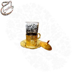 سرویس چای خوری شش نفره برنجی با آبکاری طلا