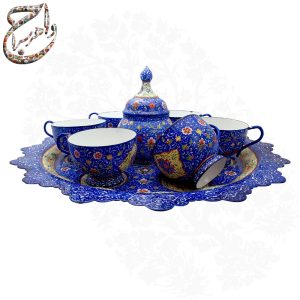 سرویس چای خوری میناکاری شش نفره بر پایه ی مس