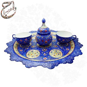 سرویس چای خوری میناکاری شش نفره بر پایه ی مس