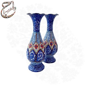 ست گلدان و بشقاب میناکاری با امضاء ام آر
