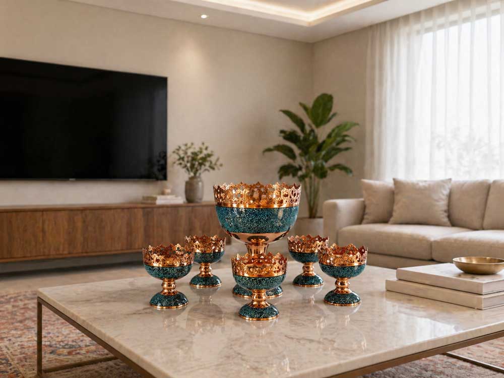 سرویس آجیل خوری فیروزه کوبی هفت پارچه