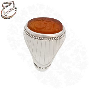 انگشتر عقیق پرتقالی خط استاد جواد حیدری طه