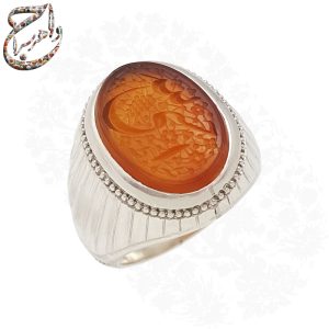 انگشتر عقیق پرتقالی خط استاد جواد حیدری طه