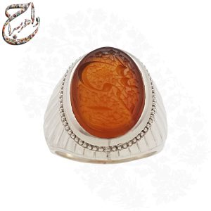 انگشتر عقیق پرتقالی خط استاد جواد حیدری طه
