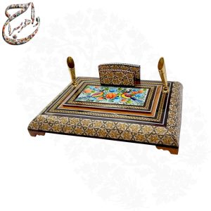 قلمدان خاتم کاری و نقاشی طرح گل و مرغ