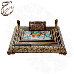 قلمدان خاتم کاری و نقاشی طرح گل و مرغ