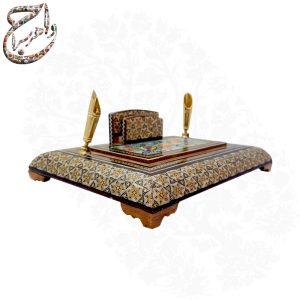 قلمدان خاتم کاری و نقاشی طرح گل و مرغ