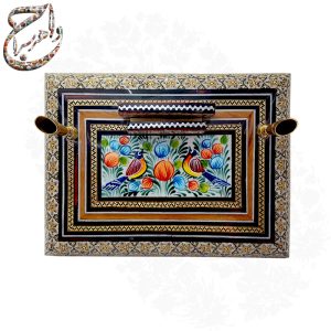 قلمدان خاتم کاری و نقاشی طرح گل و مرغ